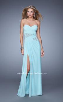 Picture of: Jersey Prom Dress with Sheer Lace Detail in Aqua, Style: 20959, Main Picture