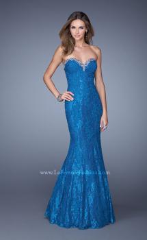 Picture of: Long Lace Mermaid Dress with Multicolored Beading in Blue, Style: 20964, Main Picture