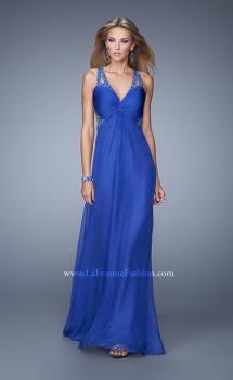 Picture of: Long Chiffon Gown with Jeweled Cut Out Straps in Blue, Style: 20983, Main Picture