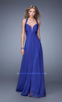 Picture of: V Neckline Long Prom Dress with Sheer Fabric Detail in Blue, Style: 20995, Main Picture