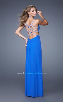 Picture of: Long Prom Dress with Beaded Straps and Cut Out Back in Blue, Style: 21021, Main Picture