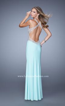Picture of: Long Prom Dress with Sheer Metallic Embroidery in Aqua, Style: 21024, Main Picture