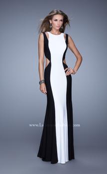 Picture of: Jersey Prom Dress with Modest Neckline and Pearls in Black White, Style: 21049, Main Picture