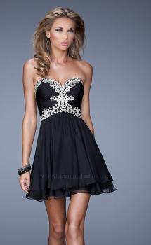 Picture of: Fun Cocktail Dress with Tiered Skirt and Ruched Bodice in Black, Style: 21081, Main Picture