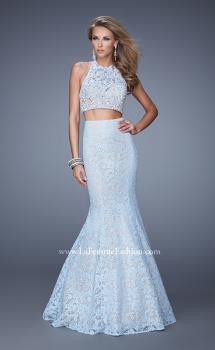 Picture of: Glam Two Piece Halter Lace Dress with Pearl Detail in Blue, Style: 21087, Main Picture