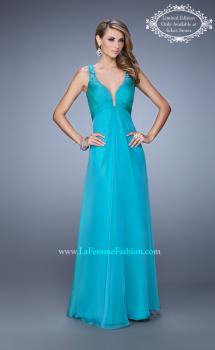 Picture of: Plunging Neck Prom Dress with Sheer :Lace Straps in Aqua, Style: 21102, Main Picture