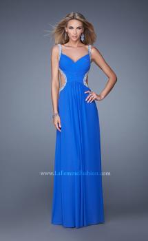 Picture of: Crisscross Gathered Bodice Prom Dress with Beaded Straps in Blue, Style: 21123, Main Picture