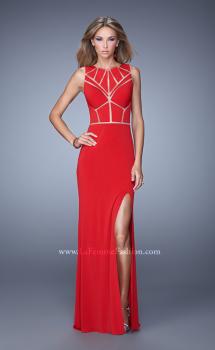 Picture of: Sleeveless Prom Dress with Geometric Patterned Bodice in Red, Style: 21141, Main Picture
