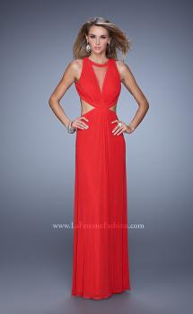 Picture of: High Scoop Neck Long Prom Dress with Side Cut Outs in Red, Style: 21146, Main Picture