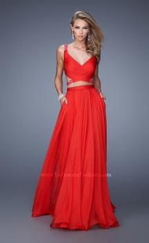 Picture of: Long Two Piece Prom Dress with Iridescent Straps in Red, Style: 21152, Main Picture