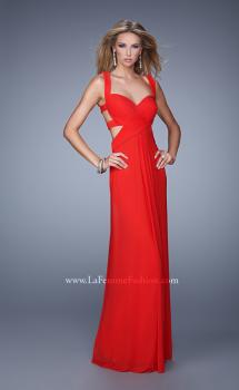 Picture of: Long Gathered Bodice Prom Dress with Cut Out Straps in Red, Style: 21160, Main Picture