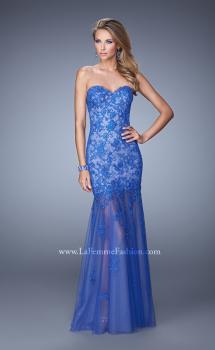 Picture of: Long Lace Dress with Sheer Tulle Skirt and Beaded Lace in Blue, Style: 21174, Main Picture