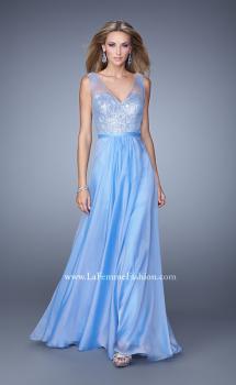 Picture of: Sequined Bodice Long Prom Dress with Sheer Overlay in Blue, Style: 21176, Main Picture