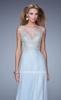 Picture of: Embroidered Bodice Long Prom Gown with Scoop Neck in Blue, Style: 21182, Main Picture