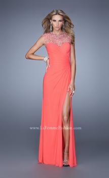 Picture of: Cap Sleeve Gathered Bodice Prom Dress with Stones in Coral, Style: 21246, Main Picture