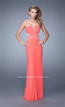 Picture of: Strapless Prom Dress with Beaded Embroidery Cut Outs in Coral, Style: 21256, Main Picture