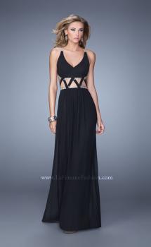 Picture of: Rhinestone Trim Long Prom Dress with Sheer Detail in Black, Style: 21262, Main Picture