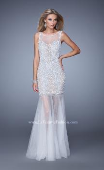 Picture of: Sleeveless Mermaid Prom Dress with Tulle Skirt and Pearls in White, Style: 21327, Main Picture