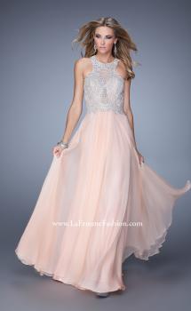 Picture of: Halter Chiffon Prom Dress with Metallic Embroidery in Peach, Style: 21349, Main Picture