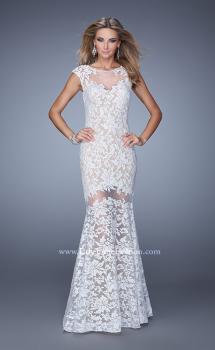 Picture of: Lace Dress with Flared Skirt, Cap Sleeves, and Open Back in White, Style: 21399, Main Picture