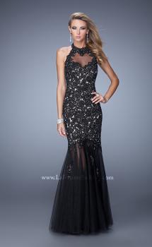 Picture of: Sheer Halter Mermaid Prom Dress with Lace Appliques in Black, Style: 21400, Main Picture