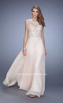 Picture of: Cap Sleeve Chiffon Dress with Stones, Beads, and Pearls in Blush, Style: 21414, Main Picture