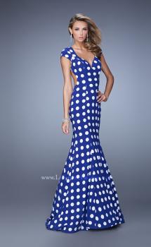 Picture of: Polka Dot Mermaid Prom Dress with Open Back in Blue, Style: 21452, Main Picture