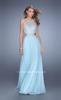 Picture of: Embroidered Bodice Chiffon Gown with Halter Neckline in Mint, Style: 21454, Main Picture