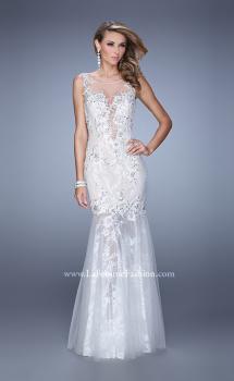 Picture of: Sleeveless Trumpet Prom Gown with Sheer Lace Skirt in White, Style: 21457, Main Picture