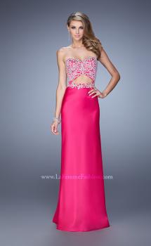 Picture of: Elegant Satin Dress with Sheer Straps and Waist Cut Outs in Hot Pink, Style: 21458, Main Picture