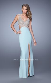 Picture of: Sheer Bodice Prom Dress with V Neck and Side Cut Outs in Mint, Style: 21469, Main Picture