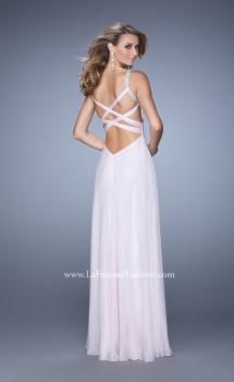 Picture of: Chiffon Prom Dress with Basket Weave Detail and Pearls in Pink, Style: 21502, Main Picture