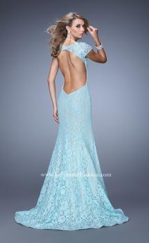 Picture of: Lace Mermaid Gown with Cap Sleeves and Open Back in Mint, Style: 21509, Main Picture