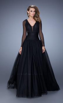 Picture of: Vintage Inspired Tulle Gown with Sheer Beaded Sleeves in Black, Style: 21539, Main Picture