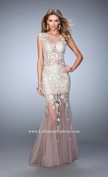 Picture of: Net Mermaid Prom Dress with Lace Appliques and Train in Nude, Style: 21565, Main Picture