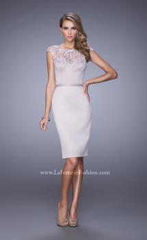 Picture of: Stretch Satin Dress with Intricate Lace Detailing in Champagne, Style: 21619, Main Picture