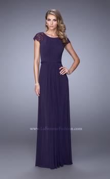 Picture of: Cap Sleeve Embroidered Dress with Cascading Ruffles in Purple, Style: 21621, Main Picture