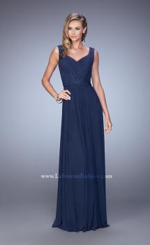 Picture of: V Neck Evening Dress with Jewel Adorned Bodice in Navy, Style: 21624, Main Picture