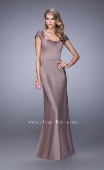 Picture of: Embroidered Sleeves Evening Dress with Belt Detail in Cocoa, Style: 21654, Main Picture