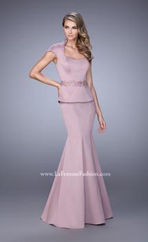Picture of: Cap Sleeve Evening Dress with Mermaid Skirt and Collar in Pink, Style: 21666, Main Picture