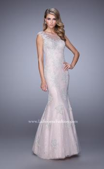 Picture of: Dress with Mermaid Skirt and Sheer Beaded Lace Sleeves in Pink, Style: 21699, Main Picture