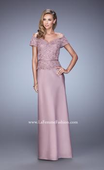 Picture of: Sultry Satin Dress with Off the Shoulder Sleeves in Pink, Style: 21726, Main Picture