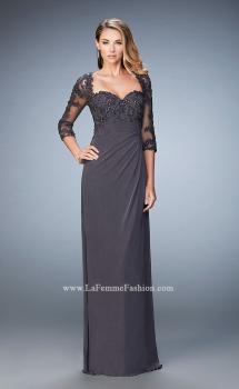 Picture of: Net 3/4 Sleeve Gown with Lace and Jewels in Silver, Style: 21750, Main Picture