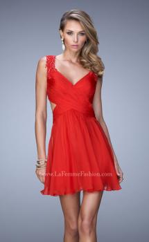 Picture of: Glam V Neck Cocktail Dress with Pleated Bust and Jewels in Red, Style: 21834, Main Picture