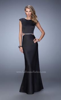 Picture of: Long Satin Prom Dress with Cut Outs and Open Back in Black, Style: 21980, Main Picture