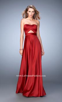 Picture of: Scoop Neck and Pleated Bodice Stretch Satin Dress in Red, Style: 22052, Main Picture