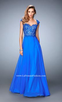 Picture of: Long Chiffon prom Gown with Sheer Back and Rhinestones in Blue, Style: 22053, Main Picture