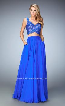 Picture of: Chiffon Two Piece Gown with Lace Top and Scallop Edges in Blue, Style: 22128, Main Picture