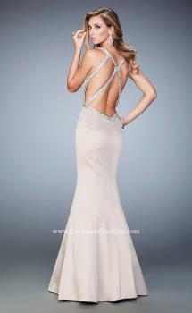 Picture of: Satin Mermaid Prom Dress with Crystals and Strappy Back in Nude, Style: 22135, Main Picture