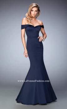 Picture of: Stretch Satin Jersey Dress with Off the Shoulder Straps in Blue, Style: 22149, Main Picture